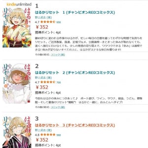 「チャンピオンクロス」にて連載中の野上武志先生の「はるかリセット」　Amazon Kindleで全巻実質半額！