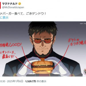 「エヴァバーガー食べて、ごきゲンドウ！」 マクドナルド公式のダジャレツイートに碇ゲンドウ役の声優・立木文彦さんも反応