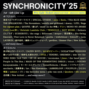 〈SYNCHRONICITY’25〉第6弾でenvy、Boris、おとぼけビ～バ～、ドミコ、Helsinki Lambda Club、NOT WONK、雪国、yubioriら15組