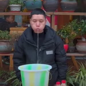 中国で発見！口から水を5分噴射し続ける男