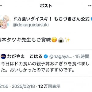 ながやまこはるさん「今日はドカ食いの親子丼おにぎりを食べました」と報告→もちづきさん公式が「藤本タツキ先生もご賞味」と衝撃のツイート