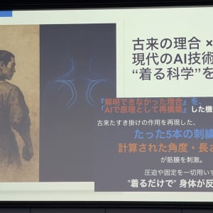 “たすき掛け”の作用を5本の刺しゅう線で再現した機能性ウェア「DASKI」がお披露目