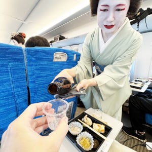 新幹線に乗ったら芸者さんがお酒を注いでくれたでござる