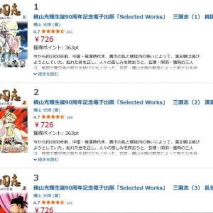 「三国志」「項羽と劉邦」「バビル2世」など横山光輝先生の名作の数々がAmazonKindleで50％の大幅ポイント還元中！