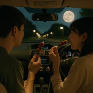 お月見デートの帰り、車内で甘い団子プレイが始まった!?