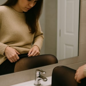 彼の家で毛の処理を忘れたことを思い出した瞬間…黒タイツを脱げなかった夜