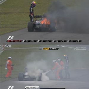 酷すぎるF1韓国GP車が炎上しても消火活動なし　優勝したベッテルは「鈴鹿サイコー！韓国は今年が最後と聞いてる」