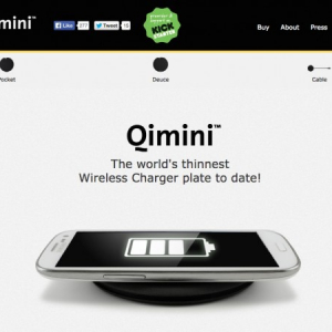 世界最薄のワイヤレス外付けバッテリー「Qimini」、USBケーブルも収納