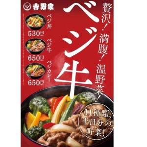 吉野家が半日分の野菜を食べれる「ベジ丼」発売！11種類の温野菜を盛り付けた健康的な丼をご提供